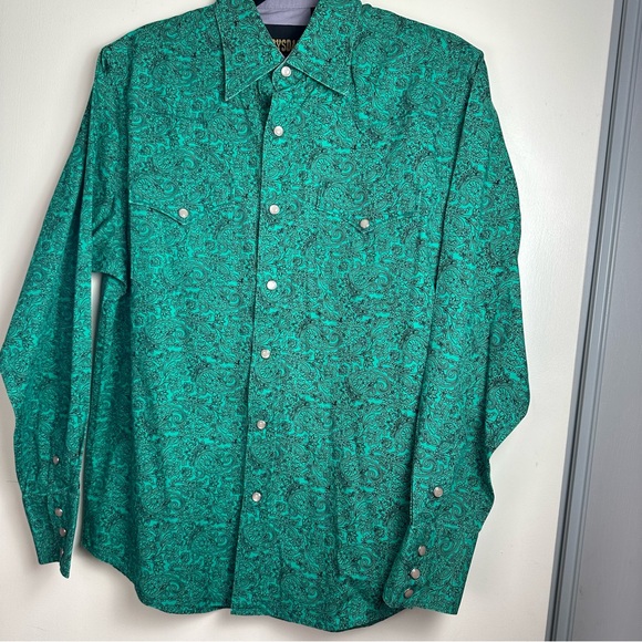 Drysdale Green & Black Paisley Print Pearl Snap Button Down Western Men’s Top M - Picture 2 of 15